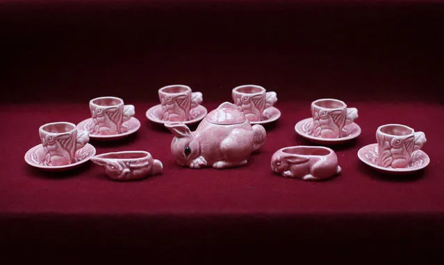 A rabbit tea set belonging to Queen Elizabeth II is displayed at Buckingham Palace ahead of the Royal Childhood exhibition on April 2, 2014 in London, England. (Photo by Peter Macdiarmid/Getty Images)