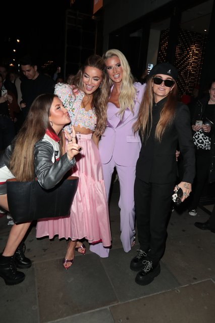 American actress Chrishell Stause, TV personality Emma Hernan and Australian singer and songwriter G Flip depart the Palladium in London on April 30, 2024. (Photo by Justin Palmer/Splash News and Pictures)
