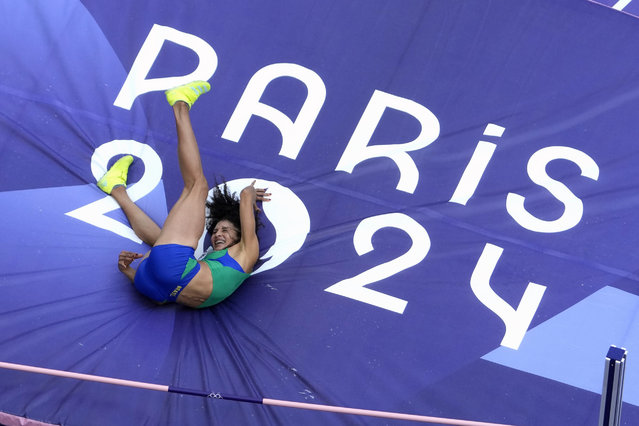 Valdileia Martins, of Brazil, misses an attempt during the women's high jump qualification at the 2024 Summer Olympics, Friday, August 2, 2024, in Saint-Denis, France. (Photo by David J. Phillip/AP Photo)