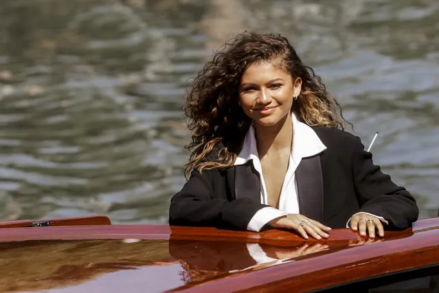 American actress and singer Zendaya arrives for the photo call of the film “Dune” at the 78th edition of the Venice Film Festival in Venice, Italy, Friday, September 3, 2021. (AP Photo/Dejan Jankovic)