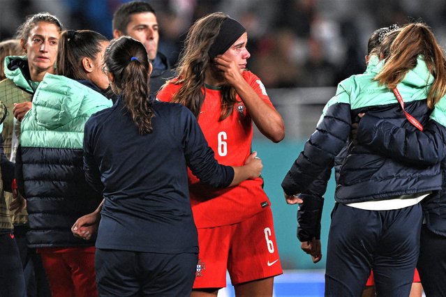 Portugal's midfielder #06 Andreia Jacinto reacts at the end of the Australia and New Zealand 2023 Women's World Cup Group E football match between Portugal and the United States at Eden Park in Auckland on August 1, 2023. (Photo by Saeed Khan/AFP Photo)