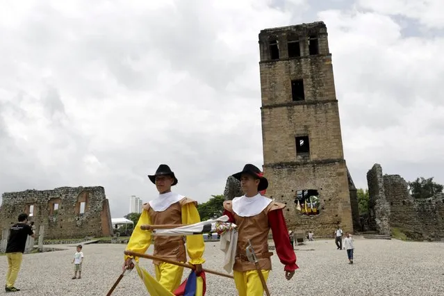Men dressed as Spanish colonists are seen at the Panama Viejo, or Old Panama ruins, marking the 496th anniversary of Panama City August 15, 2015. (Photo by Carlos Jasso/Reuters)