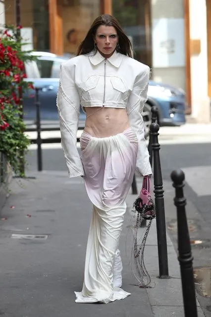 Italian-American actress and model Julia Fox leaves her Hotel in Paris to attend a Haute Couture Fashion Week Cocktail Party on July 6, 2022. (Photo by Raw Image LTD/The Mega Agency)