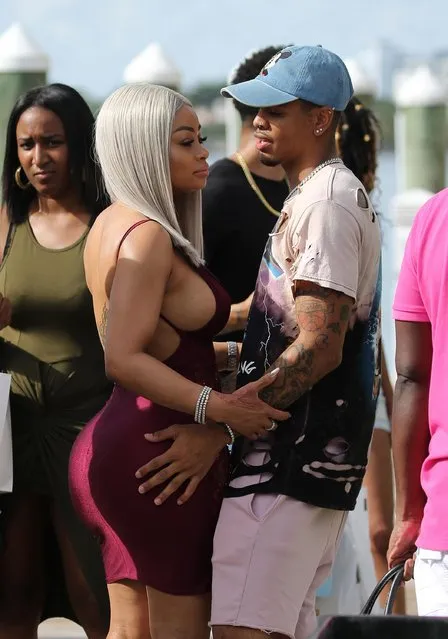 Singer Blac Chyna and boyfriend Mechie step out of the Nobu hotel in Miami Beach, Florida on September 4, 2017. (Photo by  Pichichipixx.com/Splash News and Pictures)