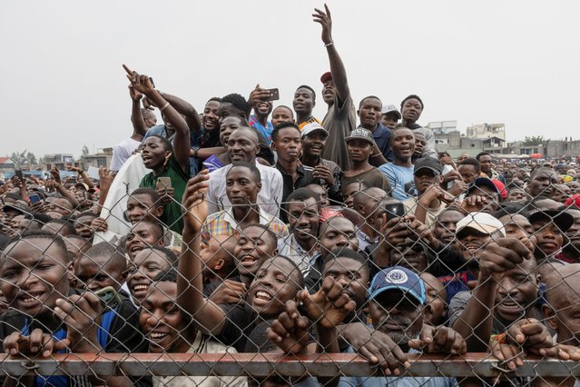 Civilians attend a meeting organised by M23 at the Stade de L'Unite, a few days after the town of Goma was taken by M23 rebels, in Goma, Democratic Republic of Congo, on February 6, 2025. (Photo by Arlette Bashizi/Reuters)