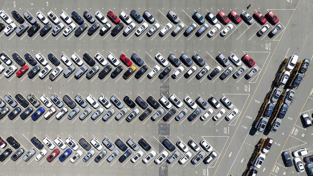 Cars line the BNSF Railway vehicle storage facility at the Port of Richmond on Thursday, April 3, 2025, in Richmond, Calif. (Photo by Noah Berger/AP Photo)