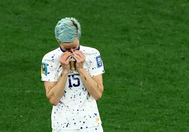 Megan Rapinoe of the U.S. looks dejected after the losing the penalty shootout against Sweden and being knocked out of the World Cup, in Melbourne, Australia on August 06, 2023. (Photo by Hannah Mckay/Reuters)