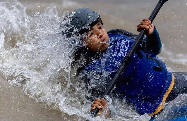 Florencia Aguirre Gonzales of Chile competes in the Women's K1 Canoe Slalom  at Rio Aconcagua on Day 9 of Santiago 2023 Pan Am Games on October 29, 2023 in Santiago, Chile. (Photo by Al Bello/Getty Images)
