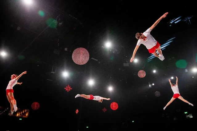 The STV Moeriken-Wildegg group from Switzerland performs on stage during the Dress Rehearsal for the Christmas Tattoo Show in Basel, Switzerland on December 14, 2018. (Photo by Patrick Straub/EPA/EFE/Rex Features/Shutterstock)