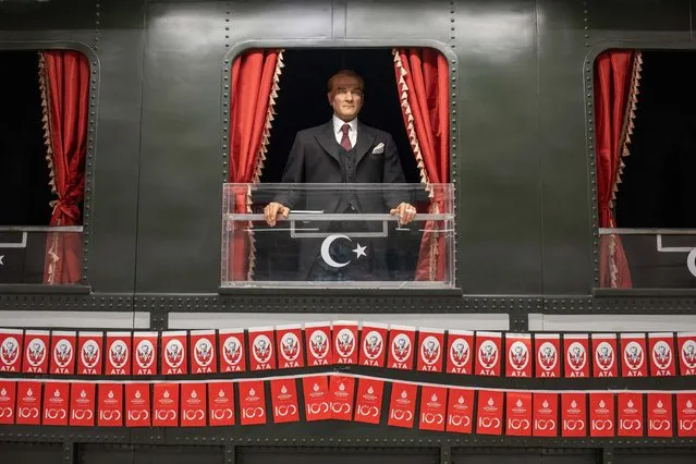 A figure of Mustafa Kemal Ataturk in a representative train at Kozyatagi Metro Station on October 26, 2023. Preparations for the celebration of the 100th anniversary of the Republic Day in Istanbul. Republic Day is a public holiday in Turkey commemorating the proclamation of the Republic of Turkey, on 29 October 1923. (Photo by olga Ildun/ZUMA Press Wire/Rex Features/Shutterstock)
