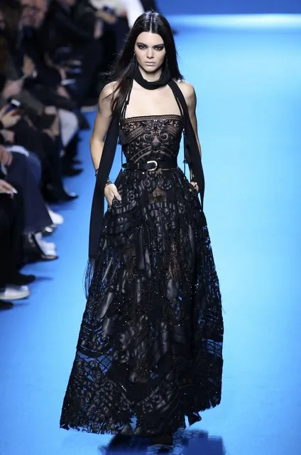 Model Kendall Jenner wears a creation for Elie Saab's fall-winter 2016-2017 ready to wear fashion collection presented Saturday, March 5, 2016 in Paris. (Photo by Vianney le Caer/AP Photo)