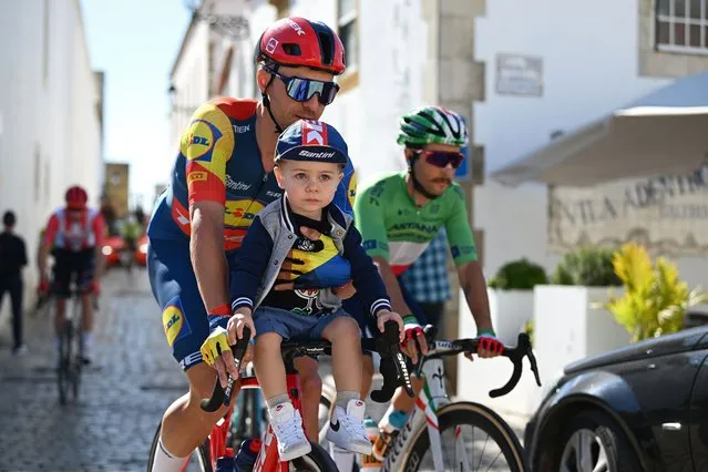 Edward Theuns of Belgium and Team Lidl - Trek and his son prior to the 50th Volta ao Algarve em Bicicleta 2024, Stage 5 a 165.8km stage from Faro to Alto do Malhao 514m on February 18, 2024 in Faro, Portugal. (Photo by Dario Belingheri/Getty Images)