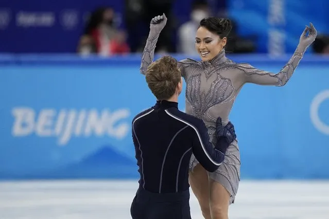 Madison Chock and Evan Bates, of the United States, compete in the team ice dance program during the figure skating competition at the 2022 Winter Olympics, Monday, February 7, 2022, in Beijing. (Photo by David J. Phillip/AP Photo)
