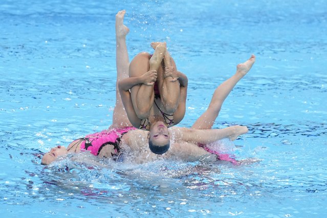 Team Germany compete during the acrobatic routine final event at the European Aquatics Championships in Belgrade, Serbia, Thursday, June 13, 2024. (Photo by Darko Bandic/AP Photo)