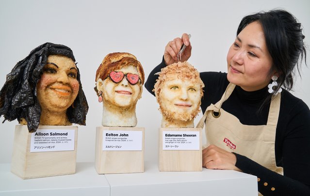 A food artist, Michelle Wibowo, in June 2024 has created a series of celebrity portraits made from sushi ingredients as part of Japanese food brand Yutaka’s campaign to encourage people to be more creative in the kitchen. (Photo by Simon Jacobs/PinPep)