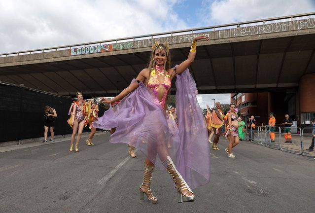 Patsy Hayward of the London School of Samba dances her way into the Notting Hill carnival in West London in the last decade of August 2016. (Photo by Andy Hall/The Observer)