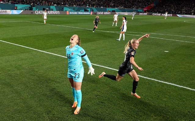 Aurora Mikalsen of Norway shows dejection after allowing the first goal to Hannah Wilkinson (not pictured) of New Zealand during the FIFA Women's World Cup Australia & New Zealand 2023 Group A match between New Zealand and Norway at Eden Park on July 20, 2023 in Auckland, New Zealand. (Photo by Phil Walter/Getty Images)