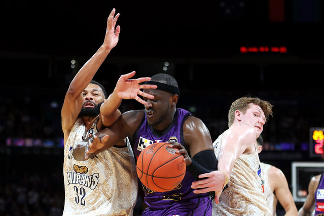 Kouat Noi of the Kings secures the rebound ball during the round 16 NBL match between Sydney Kings and Cairns Taipans at Qudos Bank Arena, on January 12, 2025, in Sydney, Australia. (Photo by Mark Kolbe Photography/Getty Images)