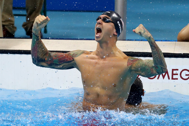 Anthony Ervin of the United States celebrates winning gold in the Men's 50m Freestyle Final on Day 7 of the Rio 2016 Olympic Games at the Olympic Aquatics Stadium on August 12, 2016 in Rio de Janeiro, Brazil. (Photo by Dean Mouhtaropoulos/Getty Images)