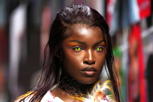 A model wears a creation as part of the Diesel women's Fall-Winter 2024-25 collection presented in Milan, northern Italy, Wednesday, February 21, 2024. (Photo by Luca Bruno/AP Photo)