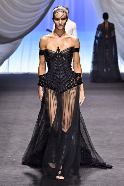 English model and actress Rosie Huntington Whiteley walks the runway during the Jean Paul Gaultier by Ludovic de Saint Sernin Haute Couture Spring/Summer 2025 fashion show as part of the Paris Haute Couture Fashion Week on January 29, 2025 in Paris, France. (Photo by Victor Virgile/Gamma-Rapho via Getty Images)