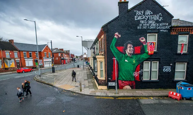 A mural of the Liverpool and England goalkeeper Ray Clemence adorns the gable end of a house in Anfield on November 16, 2020. Clemence died yesterday at the age of 72. (Photo by Peter Byrne/PA Images via Getty Images)