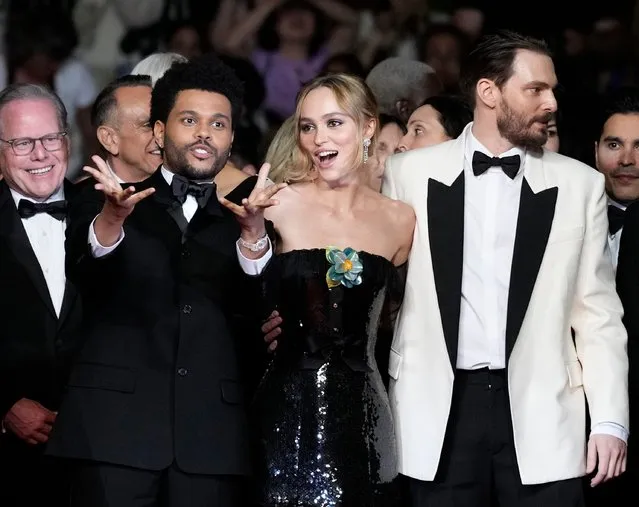 (From L) Canadian singer Abel Makkonen Tesfaye aka The Weeknd, French-US actress Lily-Rose Depp and US director Sam Levinson arrive for the screening of the film “The Idol” during the 76th edition of the Cannes Film Festival in Cannes, southern France, on May 22, 2023. (Photo by Scott Garfitt/Invision/AP Photo)