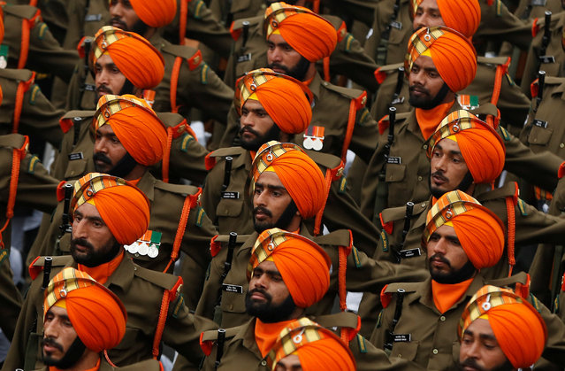 Indian soldiers march during the Republic Day parade in New Delhi, India January 26, 2017. (Photo by Adnan Abidi/Reuters)