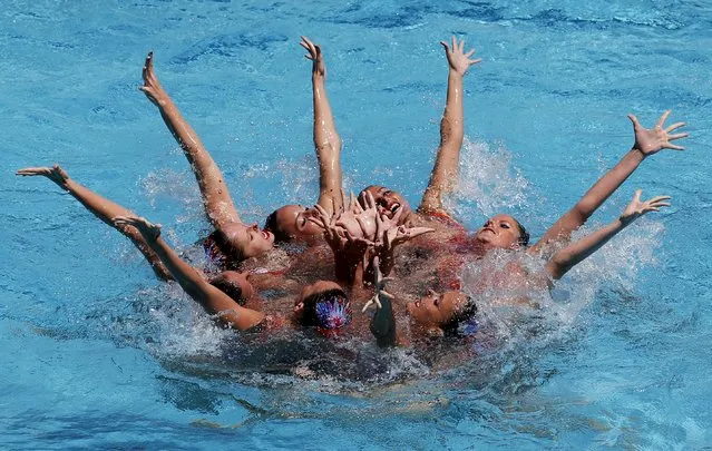 The team from Spain performs their Free Routine during the Synchronized Swimming Olympic Games Qualification Tournament at the Maria Lenk Aquatics Center in Rio de Janeiro, Brazil on March 6, 2016. (Photo by Sergio Moraes/Reuters)