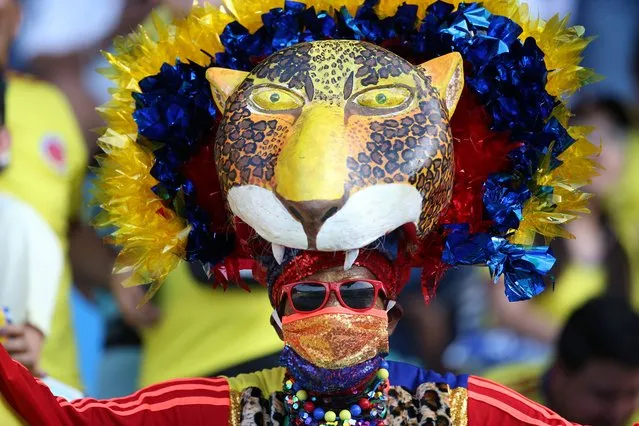 Colombia fan inside the stadium before the Colombia v Paraguay match at Estadio Metropolitano Roberto Melendez in Barranquilla, Colombia on November 16, 2021. (Photo by Luisa Gonzalez/Reuters)