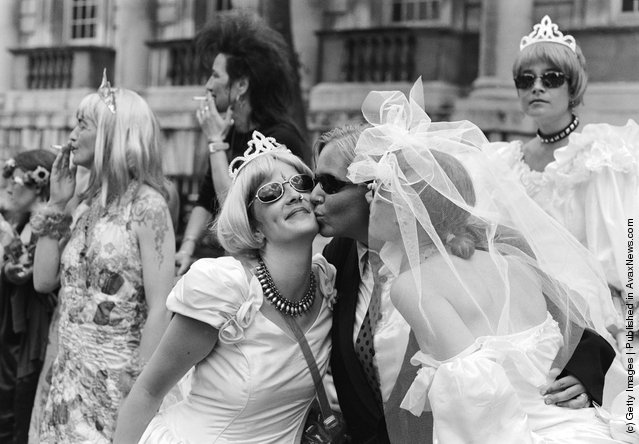 Women at the Gay Pride Mardi Gras parade in London, 3rd July 1999