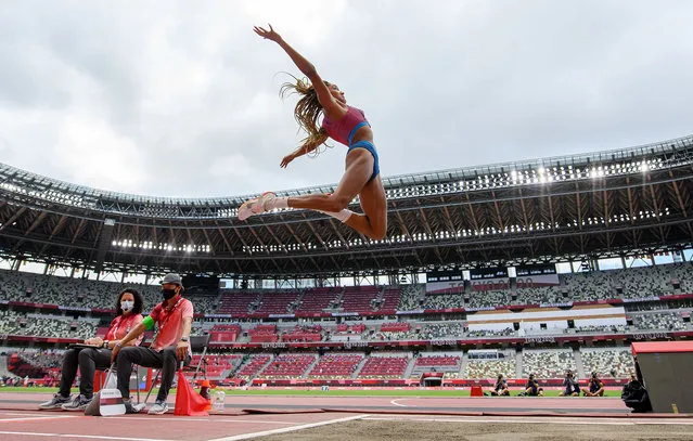 Tara Davis of Team United States competes in the Women's Long Jump Final on day eleven of the Tokyo 2020 Olympic Games at Olympic Stadium on August 03, 2021 in Tokyo, Japan. (Photo by Matthias Hangst/Getty Images)