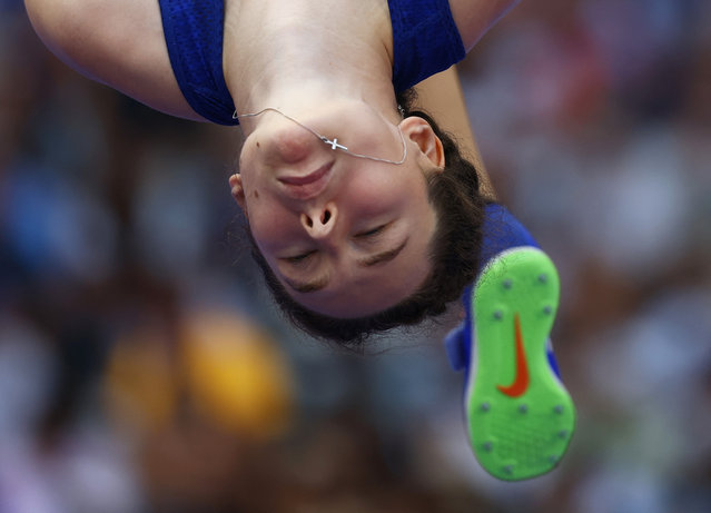 Ella Junnila of Finland in action during the women’s high-jump qualifiers at Stade de France in Saint-Denis, France on August 02, 2024. (Photo by Kai Pfaffenbach/Reuters)