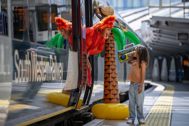 Children and parents let loose in the Noisy Carriage on a 36-minute journey to Chessington South from London Waterloo on July 26, 2024, thanks to a partnership between Chessington World of Adventures and South Western Railway partnership. (Photo by James Linsell-Clark/PinPe)