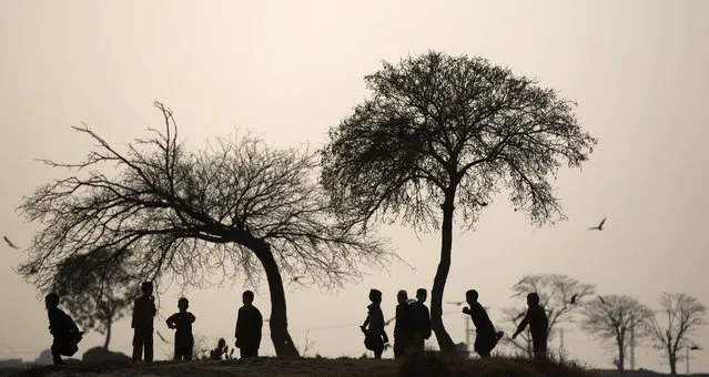Afghan refugee boys play in a field on the outskirts of Islamabad, Pakistan, Tuesday, February 25, 2014. (Photo by Muhammed Muheisen/AP Photo)