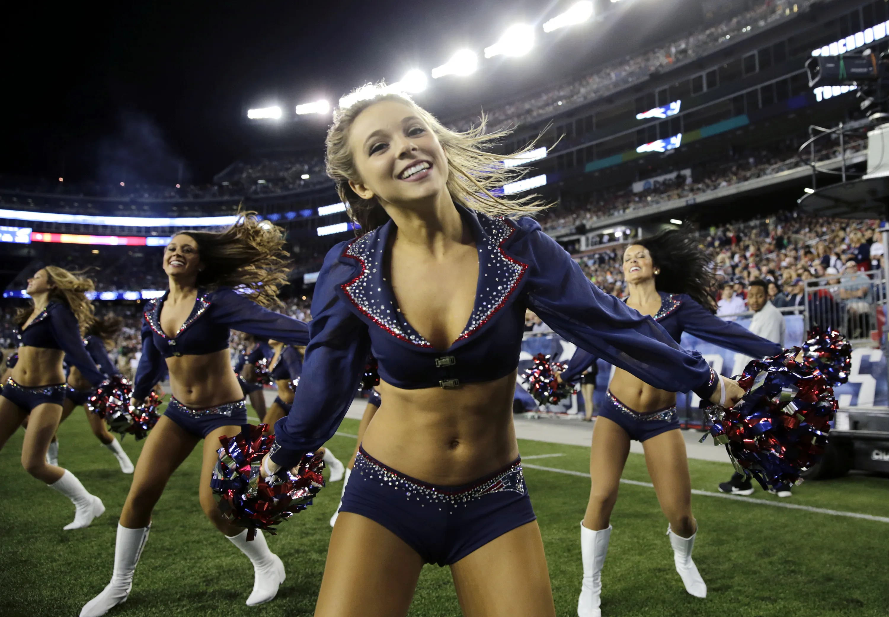 Next picture →. New England Patriots cheerleaders perform in the second hal...