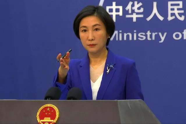 Chinese Foreign Ministry spokesperson Mao Ning gestures during a press conference at the Ministry of Foreign Affairs in Beijing, Thursday, October13, 2022. The Chinese government on Thursday accused Washington of “Cold War thinking” and appealed for efforts to repair strained relations after President Joe Biden released a national security strategy that calls for “out-competing China” and blocking its efforts to reshape global affairs. (Photo by Liu Zheng/AP Photo)