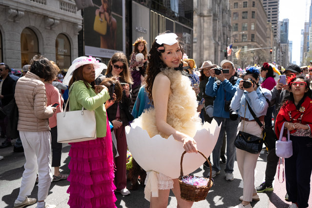 A person takes part in the annual Easter Parade and Bonnet Festival on 5th Avenue outside St. Patrick's Cathedral in Manhattan in New York City, U.S., April 20, 2025. (Photo by Larry Dye)