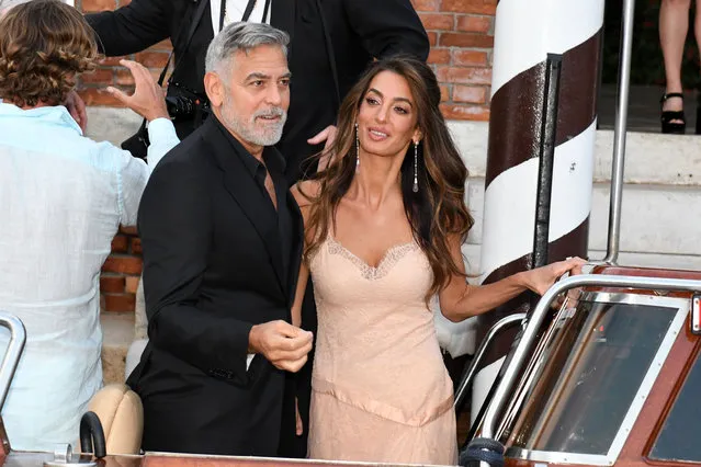 American actor George Clooney and Amal Clooney are seen arriving at the DVF Awards on August 31, 2023 in Venice, Italy. (Photo by MEGA/GC Images)