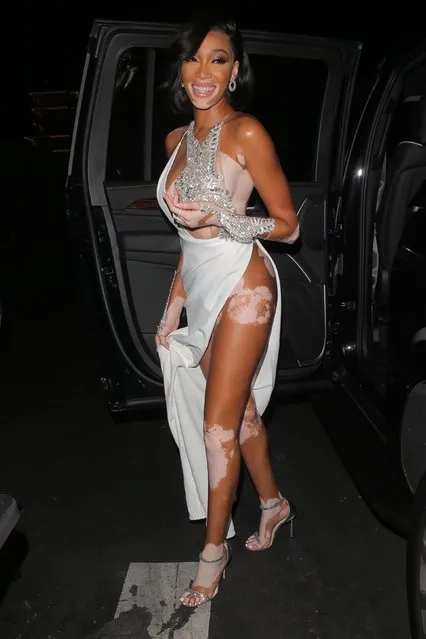 Canadian fashion model Winnie Harlow stuns and puts on a leggy display as she arrives to a birthday party at Goya Studios in Los Angeles, CA. on June 9, 2021. (Photo by Backgrid USA)