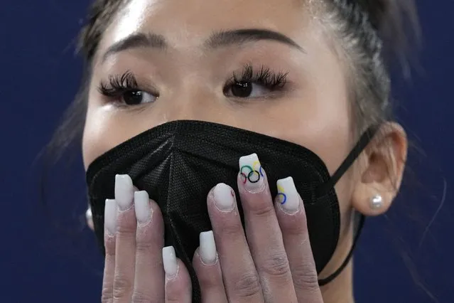 Sunisa Lee, of the United States, waits for the final results of the artistic gymnastics women's all-around final at the 2020 Summer Olympics, Thursday, July 29, 2021, in Tokyo. (Photo by Gregory Bull/AP Photo)