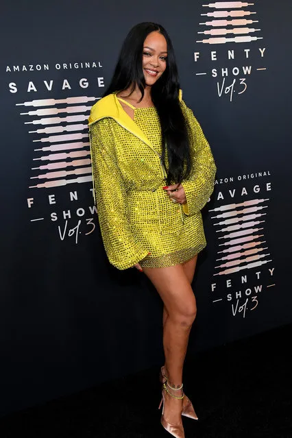 In this image released on September 22, Barbadian singer, actress, fashion designer, and businesswoman Rihanna attends Rihanna's Savage X Fenty Show Vol. 3 presented by Amazon Prime Video at The Westin Bonaventure Hotel & Suites in Los Angeles, California; and broadcast on September 24, 2021. (Photo by Kevin Mazur/Getty Images for Rihanna's Savage X Fenty Show Vol. 3 Presented by Amazon Prime Video)