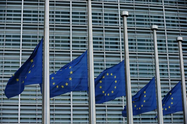 The European Union flag flies at half mast outside EU Commission Headquarters in respect and rememberance of the victims of todays attack on March 22, 2016 in Brussels, Belgium. At least 30 people are thought to have been killed after Brussels airport and a Metro station were targeted by explosions. The attacks come just days after a key suspect in the Paris attacks, Salah Abdeslam, was captured in Brussels. (Photo by Carl Court/Getty Images)