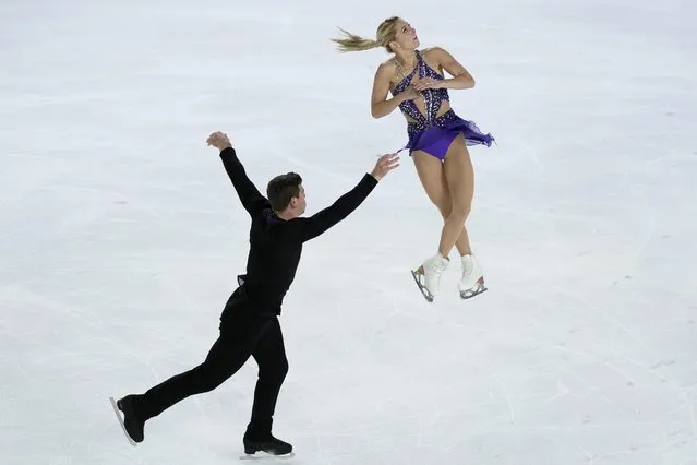 Alexa Knierim and Brandon Frazier of US compete in the Pairs Free Skating during the ISU figure skating France's Trophy, in Grenoble, French Alps, France, Saturday, November 20, 2021. (Photo by Francois Mori/AP Photo)