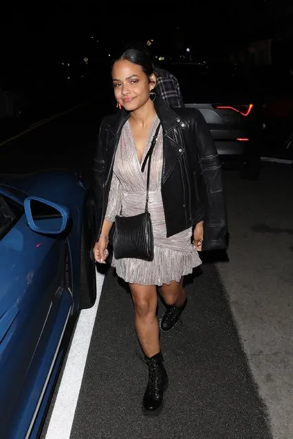American actress Christina Milian (pictured) and M. Pokora along with Tony Parker grab dinner at Giorgio Baldi in Santa Monica, CA. on January 9, 2022. (Photo by GPFM/Backgrid USA)
