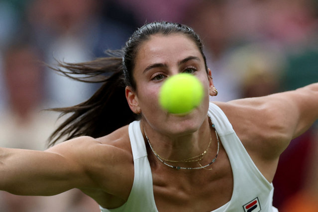 Emma Navarro of the U.S. in action during her second round match against Japan's Naomi Osaka at Wimbledon in London, Britain on July 3, 2024. (Photo by Paul Childs/Reuters)