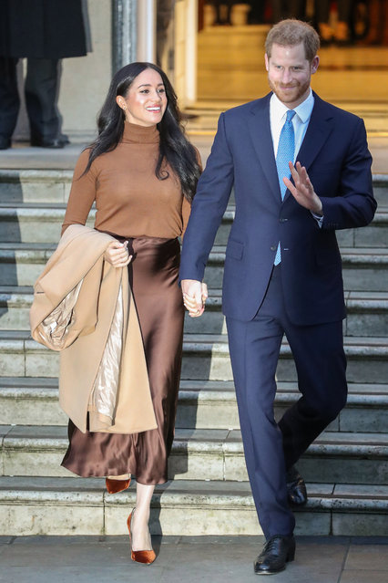 Meghan, Duchess of Sussex and Prince Harry, Duke of Sussex depart Canada House on January 07, 2020 in London, England. (Photo by Chris Jackson/Getty Images)