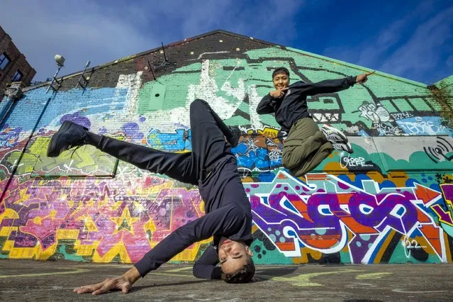 Anton Phung, known as B-Boy LB, and Karam Singh, or Kid Karam, show off their dancing skills in Salford on November 3, 2022 before the WDSF European Breaking Championships, which will be held in Manchester this weekend. (Photo by James Glossop/The Times)