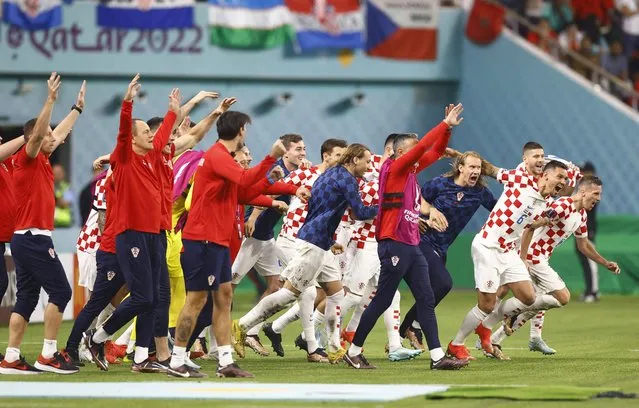 Croatia players celebrates victory after the FIFA World Cup Qatar 2022 Final match between Argentina and France at Lusail Stadium on December 17, 2022 in Lusail City, Qatar. (Photo by Peter Cziborra/Reuters)