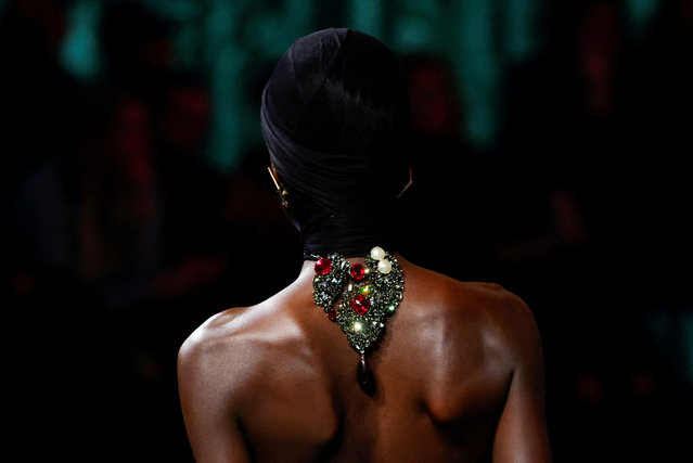 A model presents a creation by designer Anthony Vaccarello as part of his Fall-Winter 2024/2025 Women's ready-to-wear collection show for fashion house Saint Laurent during Paris Fashion Week, in Paris, France on February 27, 2024. (Photo by Gonzalo Fuentes/Reuters)